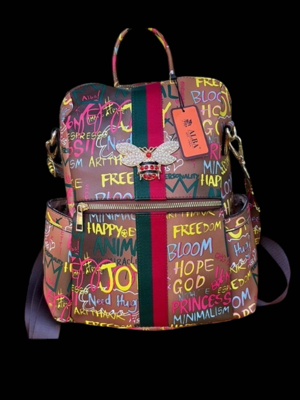 Colorful Graffiti Bee Accent Backpack